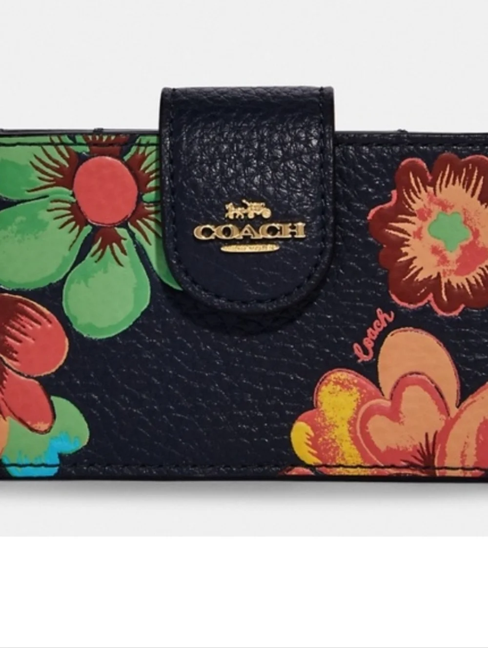 Coach Accordion Card Case  Black Floral  Leather Wallet - Picture 10 of 11